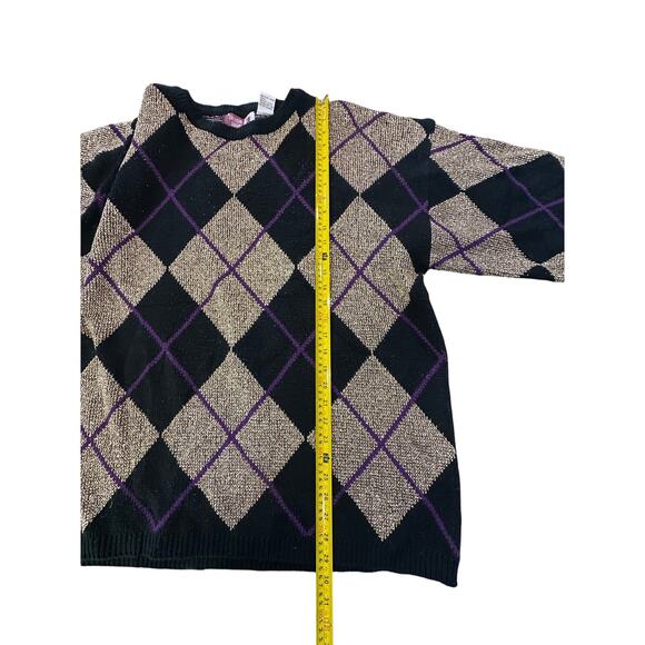 VTG 90s Metallic Argyle Crewneck Sweater Women’s Plus 24W Festive Holiday Party - Picture 12 of 13